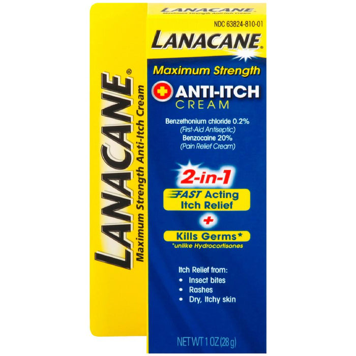 Lanacane Maximum Strength Anti-itch Cream, 1 oz., 2in1 Fast Acting Itch Relief and Kills Germs