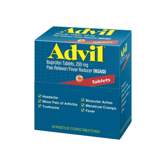 Advil Ibuprofen, 200mg, 50 Packets of 2 Coated Tablets