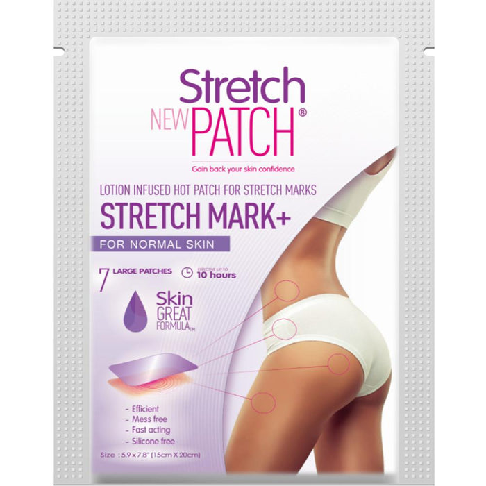 Stretch Patch Stretch Mark+ For Normal Skin - Lotion Infused Hot Patch for Stretch Marks 7 Patches per Pack