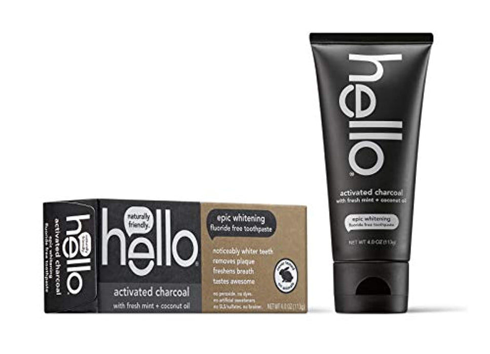 Hello Oral Care Activated Charcoal Teeth Whitening Fluoride Free and SLS Free Toothpaste, 1 Count