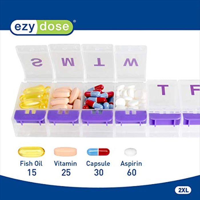 Ezy Dose Push Button (7-Day) Pill, Medicine, Vitamin Organizer Box | Weekly, 2 Times a Day, AM PM | Large Compartments | Arthritis Friendly | Clear Lids