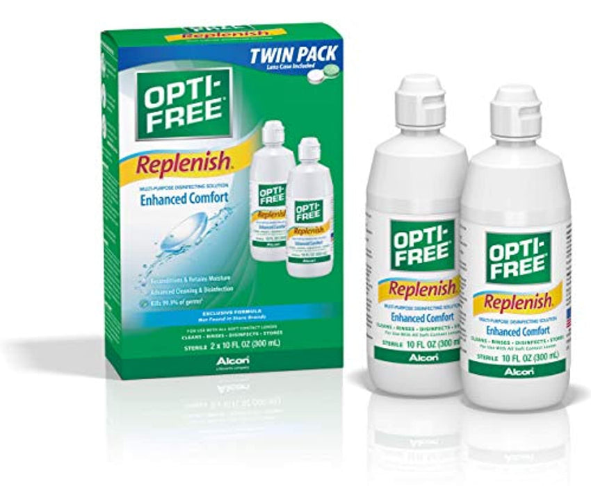 Opti-Free Replenish Multi-Purpose Disinfecting Solution with Lens Case, 10 Fl Oz Each, Twin Pack