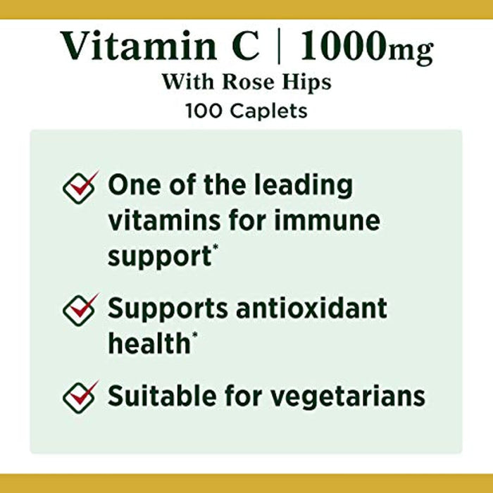 Vitamin C + Rose Hips by Nature’s Bounty. Vitamin C is a leading vitamin for immune support 1000mg 100 Coated Caplets