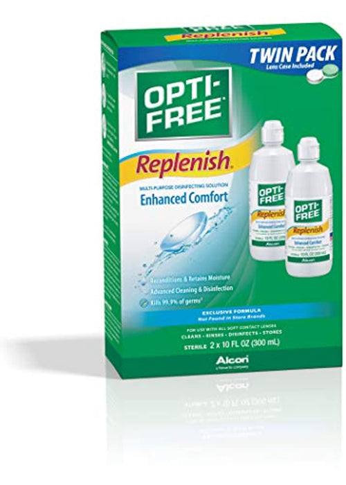 Opti-Free Replenish Multi-Purpose Disinfecting Solution with Lens Case, 10 Fl Oz Each, Twin Pack