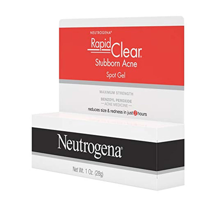 Neutrogena Rapid Clear Stubborn Acne Spot Treatment Gel with Maximum Strength Benzoyl Peroxide Acne Treatment Medicine, Pimple Cream for Acne Prone Skin with 10% Benzoyl Peroxide, 1 oz