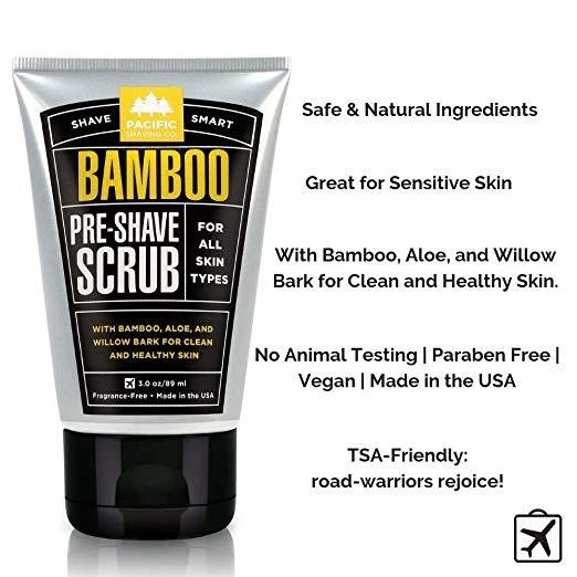 Pacific Shaving Company Shave Smart Bamboo Pre-Shave Scrub - Exfoliates, Soothes & Moisturizes, Controls Blemishes, Unscented, All Skin Types, 3 oz