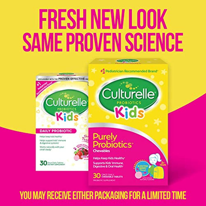 Culturelle Kids Chewable Daily Probiotic for Kids - Natural Berry - Supports Immune, Digestive, and Oral Health - For Age 3+ - Gluten,Dairy,Soy-Free - 30 count