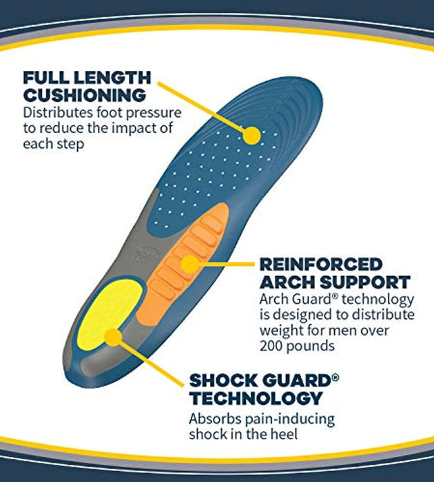 Dr. Scholl's HEAVY DUTY SUPPORT Pain Relief Orthotics // Designed for Men over 200lbs with Technology to Distribute Weight and Absorb Shock with Every Step (for Men's 8-14)