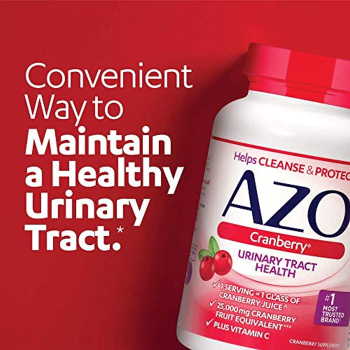 AZO Cranberry Urinary Tract Health Dietary Supplement, 1 Serving = 1 Glass of Cranberry Juice, Sugar Free, 100 Count