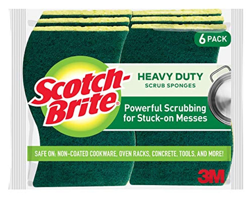 Scotch-Brite Heavy Duty Scrub Sponges, Powerful Scrubbing for Stuck-on Messes, 6 Scrub Sponges