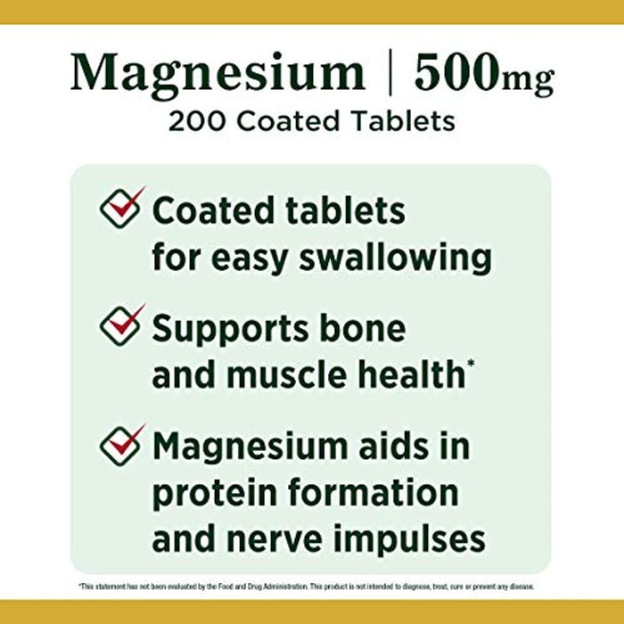 Magnesium by Nature’s Bounty, 500mg Magnesium Tablets for Bone & Muscle Health, 200 Tablets