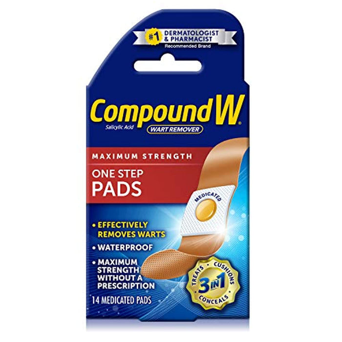 Compound W One Step Pads | Salicylic Acid Wart Remover | 14 Count (Pack of 1) Pads, White