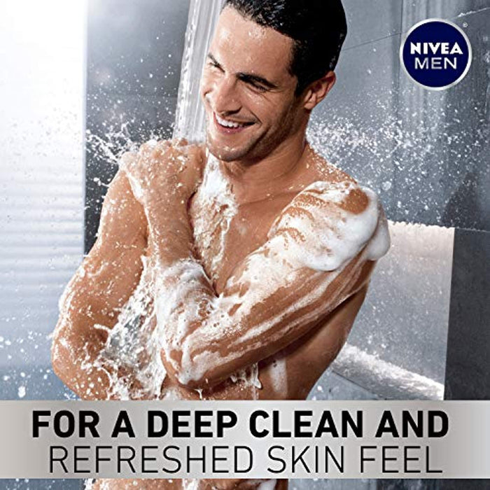 NIVEA Men Deep Active Clean Body Wash - 8-Hour Fresh Scent with Natural Charcoal - 16.9 Fl. Oz. Bottle (Pack of 3)