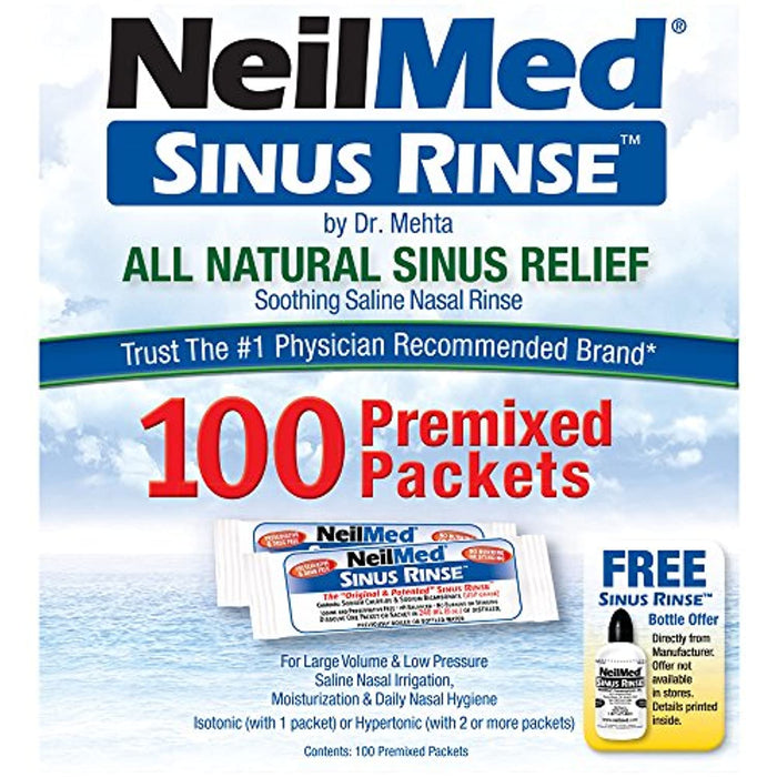 NeilMed Sinus Rinse All Natural Relief Premixed Refill Packets 100 Each