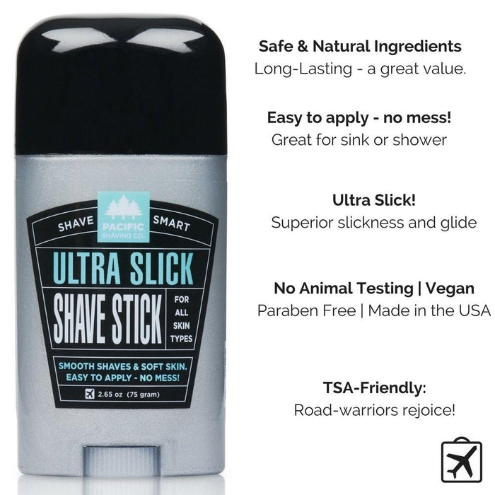 Pacific Shaving Company Shave Smart Ultra Slick Shave Stick - Easy Apply, Moisturizes & Soothes, Prevents Irritation, All Skin Types, 75 gm