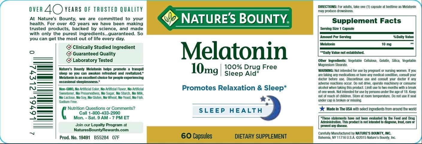 Nature's Bounty Melatonin 10mg Capsules, 60 ea