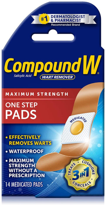 Compound W One Step Pads | Salicylic Acid Wart Remover | 14 Count (Pack of 1) Pads, White