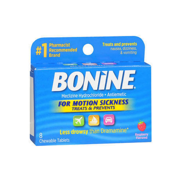 Bonine Motion Sickness Protection, Chewable Tablets, Raspberry 8 ea