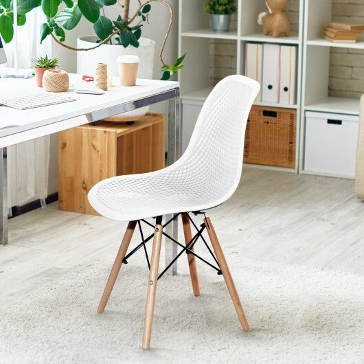 4 Pcs Modern Plastic Hollow Chair Set with Wood Leg-White - Color: White