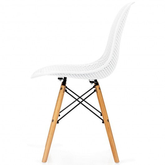 4 Pcs Modern Plastic Hollow Chair Set with Wood Leg-White - Color: White