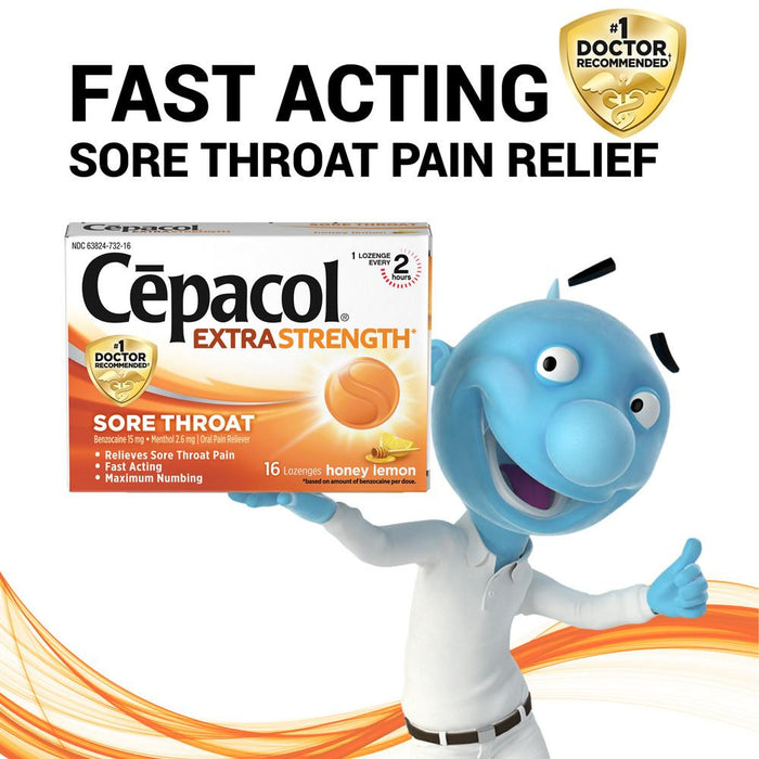 Cepacol Maximum Strength Throat Drop Lozenges, Honey Lemon, 16 ct