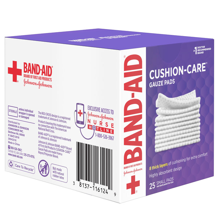 BAND-AID First Aid Cushion-Care Gauze Pads, 2in x 2in, 25 ea